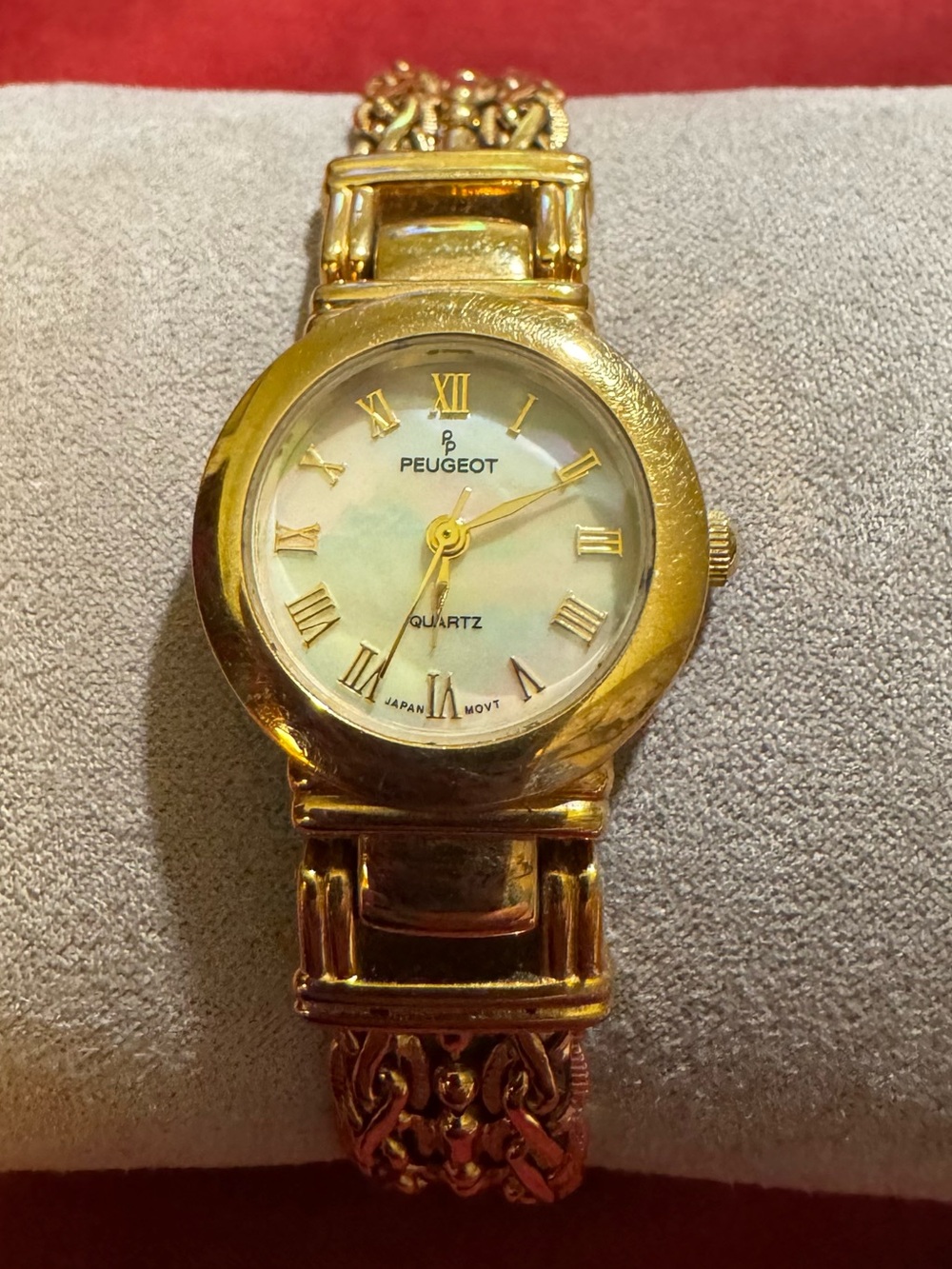 Peugeot Gold Tone Bracelet Watch with Mother-of-Pearl Dial